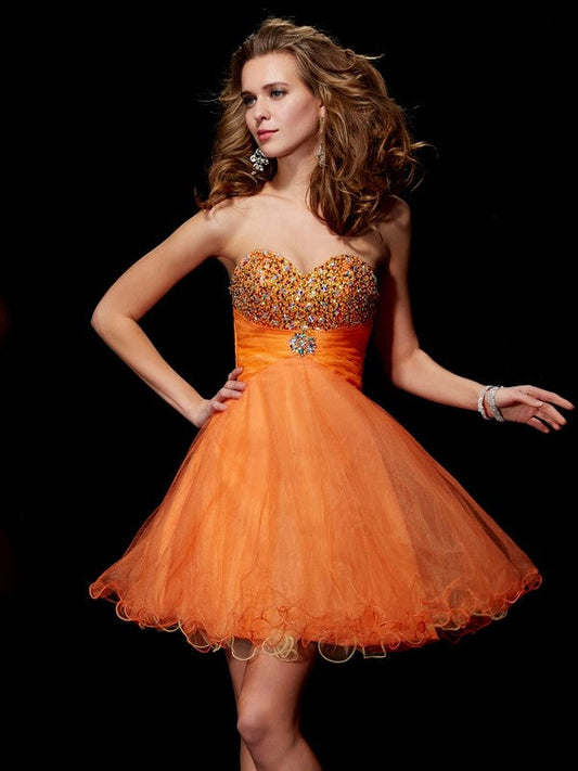 Homecoming Dresses Yadira A-Line/Princess Strapless Sleeveless Beading Short Organza