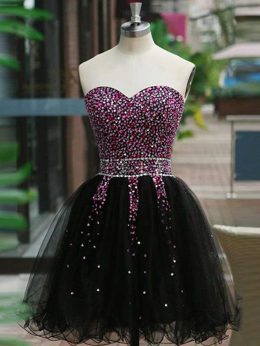 A-Line/Princess Sleeveless Homecoming Dresses Rowan Sweetheart Tulle Beading Short/Mini Dresses