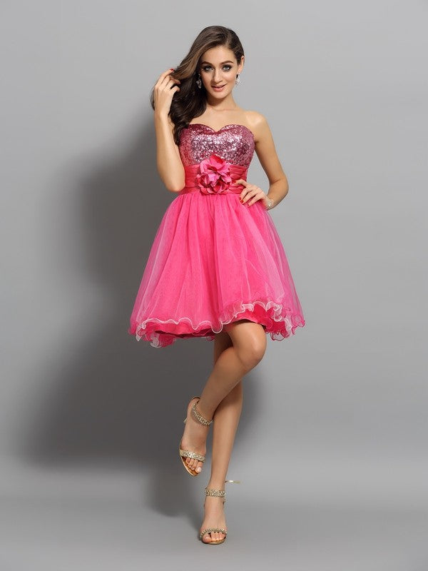 Laurel Cocktail Homecoming Dresses A-Line/Princess Sweetheart Ruffles Sleeveless Short Net Dresses