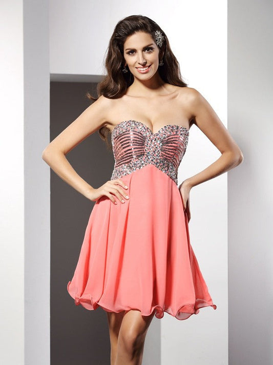 A-Line/Princess Sweetheart Beading Sleeveless Short Dresses Cocktail Chiffon Homecoming Dresses Marlee