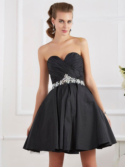 A-Line/Princess Litzy Homecoming Dresses Sweetheart Sleeveless Beading Short Taffeta