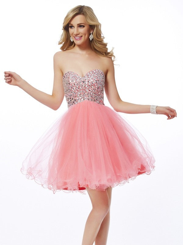 A-Line/Princess Sweetheart Sleeveless Homecoming Dresses Aliyah Beading Short Net