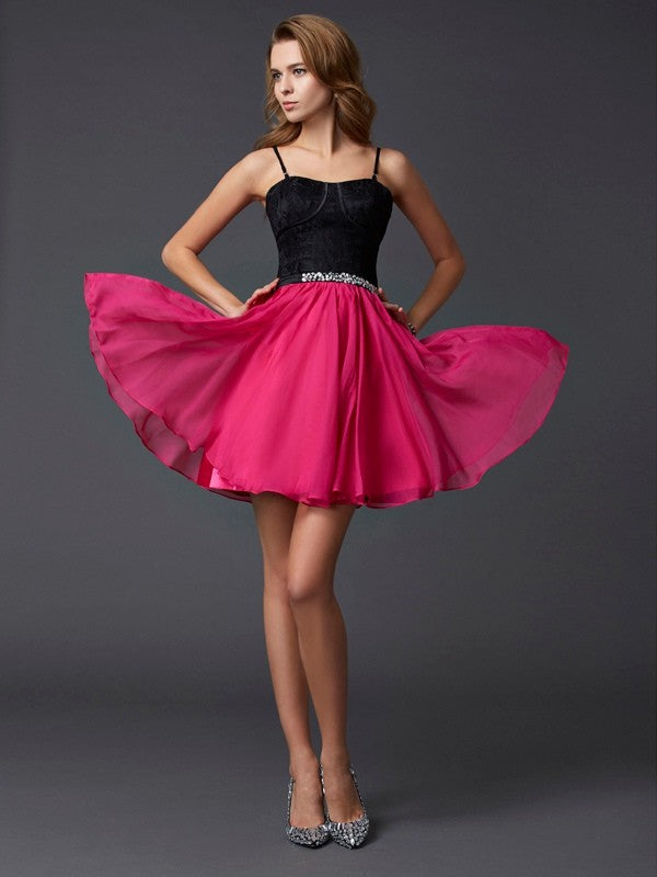 A-Line/Princess Spaghetti Straps Sleeveless Homecoming Dresses Chiffon Charlee Short