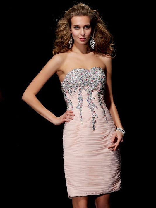 A-Line/Princess Sweetheart Sleeveless Maritza Homecoming Dresses Chiffon Beading Short