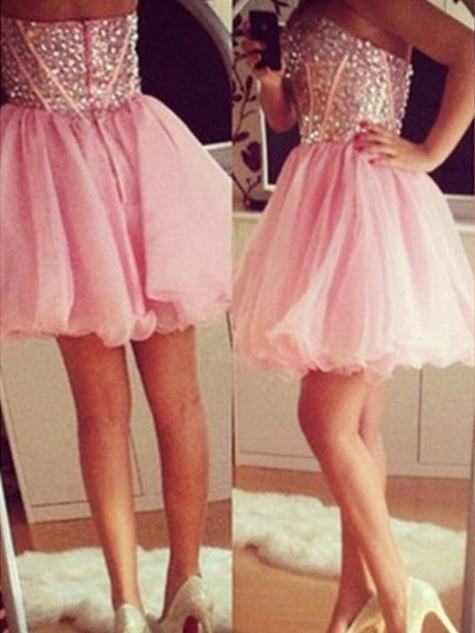 A-Line/Princess Sleeveless Sweetheart Beading Tulle Short/Mini Homecoming Dresses Carlee Dresses