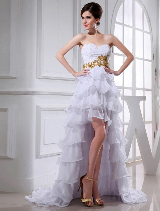 A-Line/Princess Beading Sweetheart Sleeveless Janae Chiffon Homecoming Dresses Cocktail High Low Applique Dresses