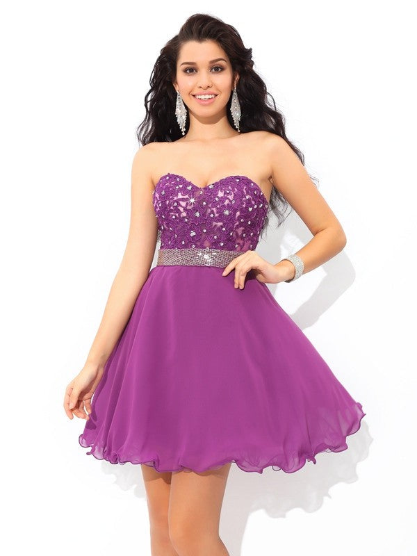 Jaylee Homecoming Dresses Cocktail Chiffon A-Line/Princess Sweetheart Beading Sleeveless Short Dresses