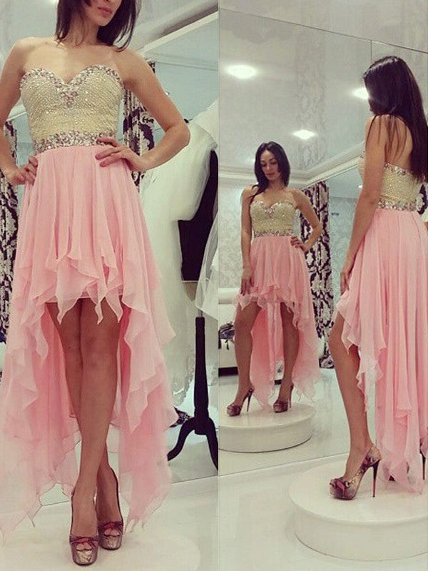 A-Line/Princess Sleeveless Sweetheart Asia Homecoming Dresses Chiffon Beading Asymmetrical Dresses