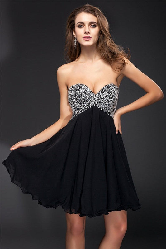 A-Line/Princess Sweetheart Rhinestone Sleeveless Short Jade Chiffon Cocktail Homecoming Dresses Dresses