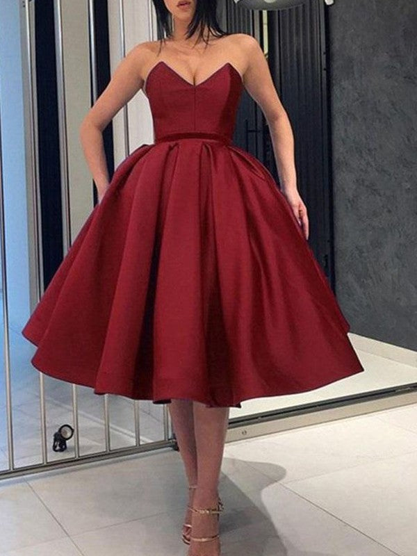 Ball Gown Giana Satin Homecoming Dresses Ruffles Sweetheart Sleeveless Knee-Length