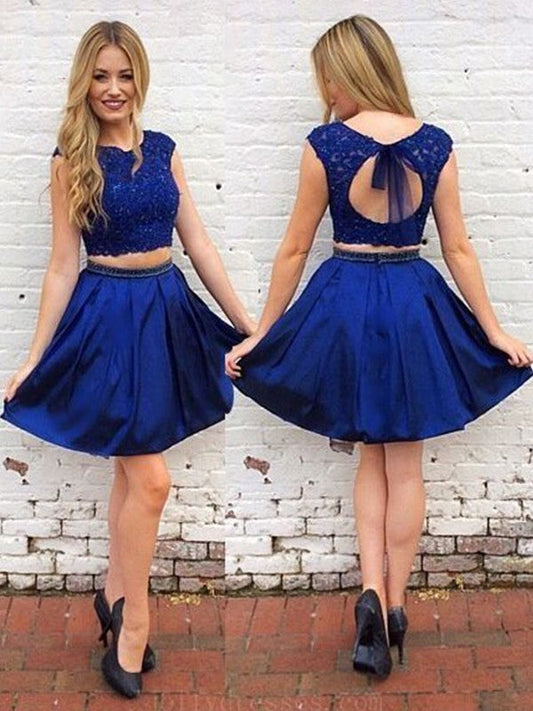 A-Line/Princess Homecoming Dresses Satin Jayda Sleeveless Sash/Ribbon/Belt Scoop Short/Mini Two Piece Dresses