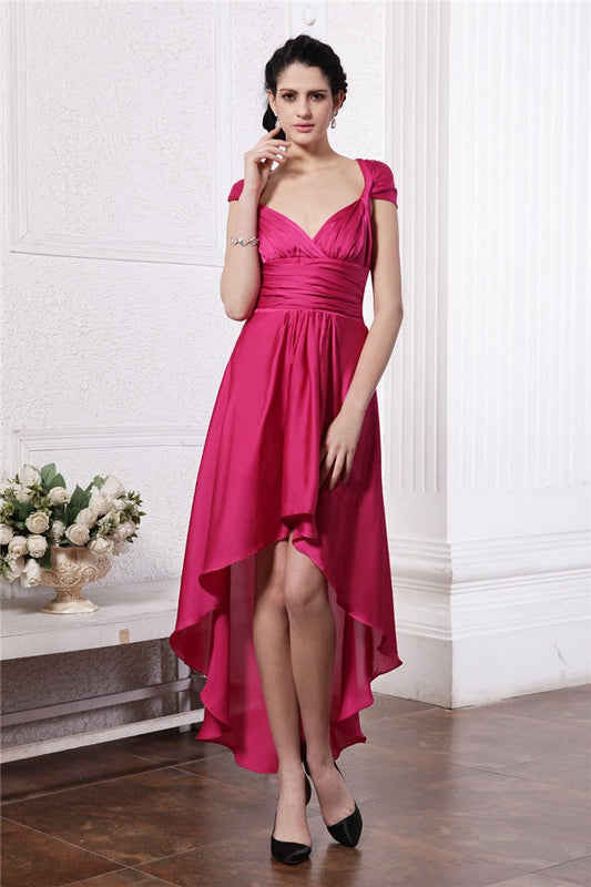 Sheath/Column Pleats High Low Camila Chiffon Cocktail Homecoming Dresses Straps Damask Dresses