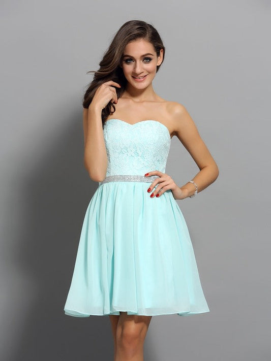 A-Line/Princess Sweetheart Beading Sleeveless Short Dresses Cocktail Chiffon Homecoming Dresses Sanaa