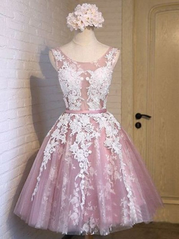 A-Line/Princess Sleeveless Scoop Tulle Applique Short/Mini Dresses Laylah Homecoming Dresses