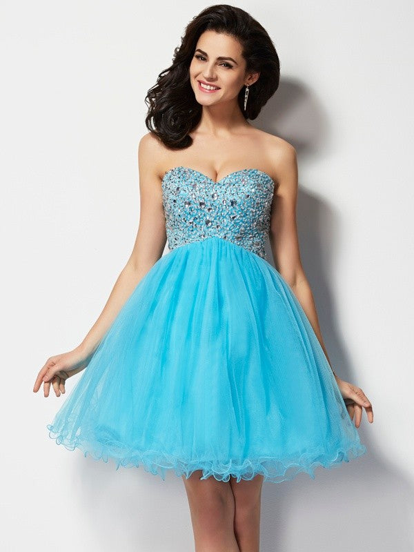 A-Line/Princess Angie Homecoming Dresses Sweetheart Sleeveless Short Beading Tulle