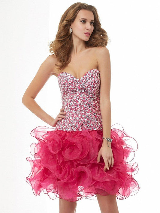 Sheath/Column Sweetheart Sleeveless Beading Homecoming Dresses Shyanne Short Organza