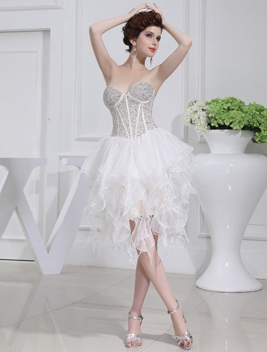 A-Line/Princess Lizbeth Cocktail Homecoming Dresses Beading Sweetheart Sleeveless Short Organza Dresses