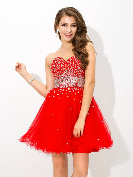 A-Line/Princess Sweetheart Beading Dalia Homecoming Dresses Cocktail Sleeveless Short Organza Dresses