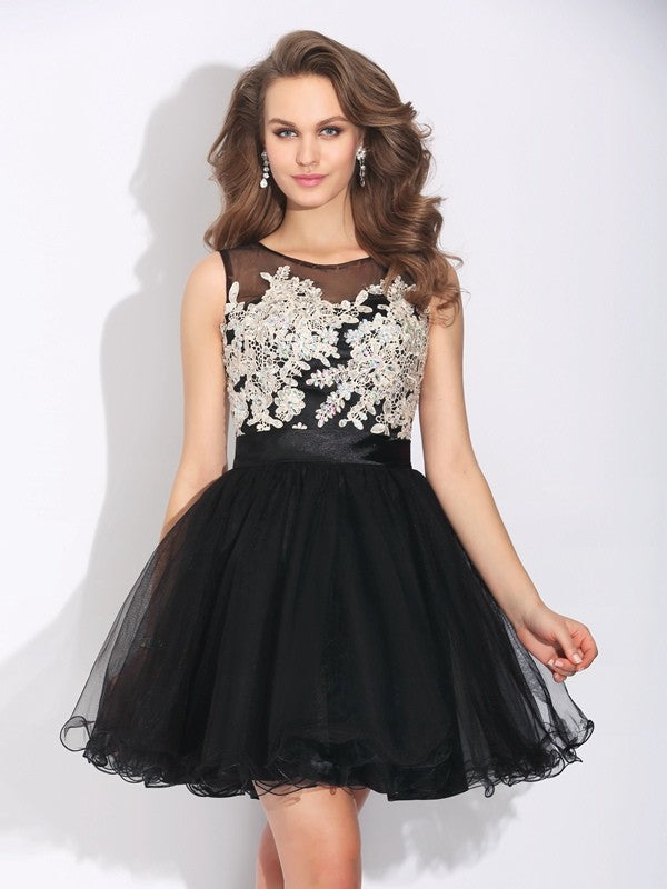 A-Line/Princess Scoop Ruffles Sleeveless Short Net Dresses Mandy Homecoming Dresses