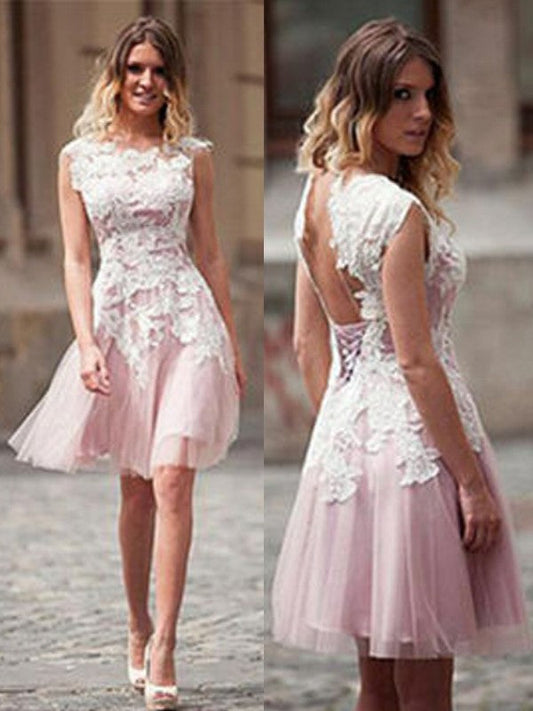 A-Line/Princess Sleeveless Scoop Applique Whitney Homecoming Dresses Tulle Short/Mini Dresses