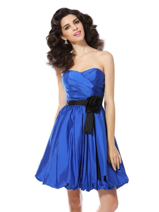 A-Line/Princess Sweetheart Hand-Made Homecoming Dresses Cocktail Diamond Flower Sleeveless Short Taffeta Dresses