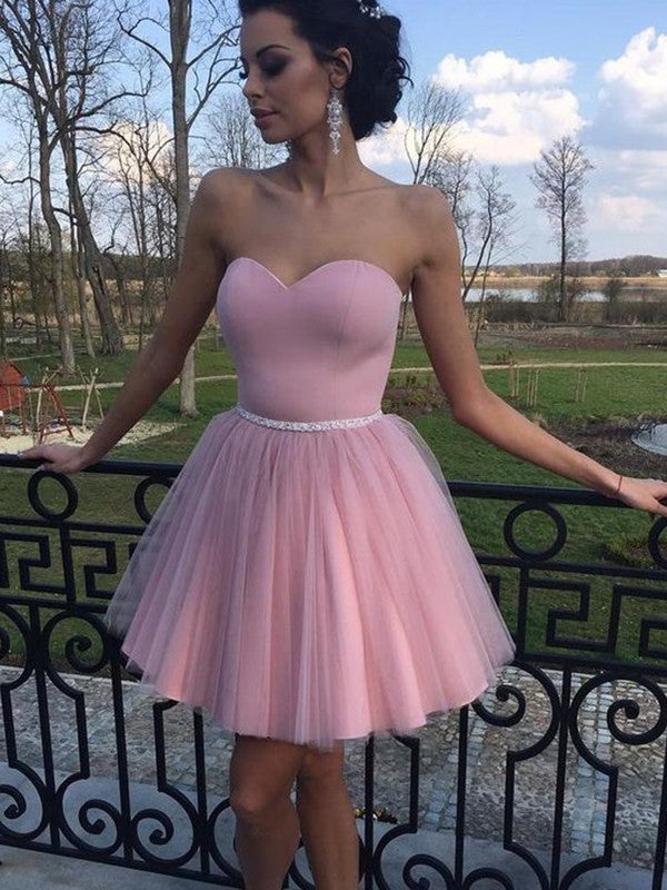 A-Line/Princess Sweetheart Sleeveless Pleats Tulle Short/Mini Homecoming Dresses Alice Dresses