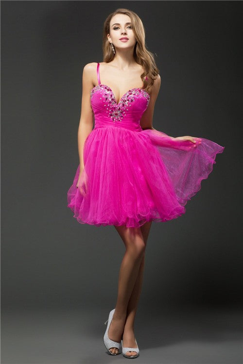 A-Line/Princess Sweetheart Beading Sleeveless Short Organza Homecoming Dresses Sam Cocktail Dresses