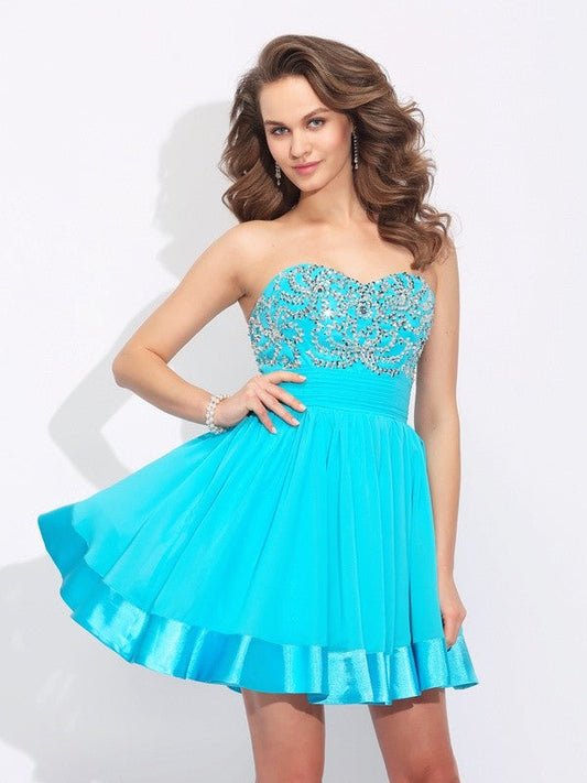 A-Line/Princess Sweetheart Ruffles Sleeveless Homecoming Dresses Chiffon Mollie Short Dresses