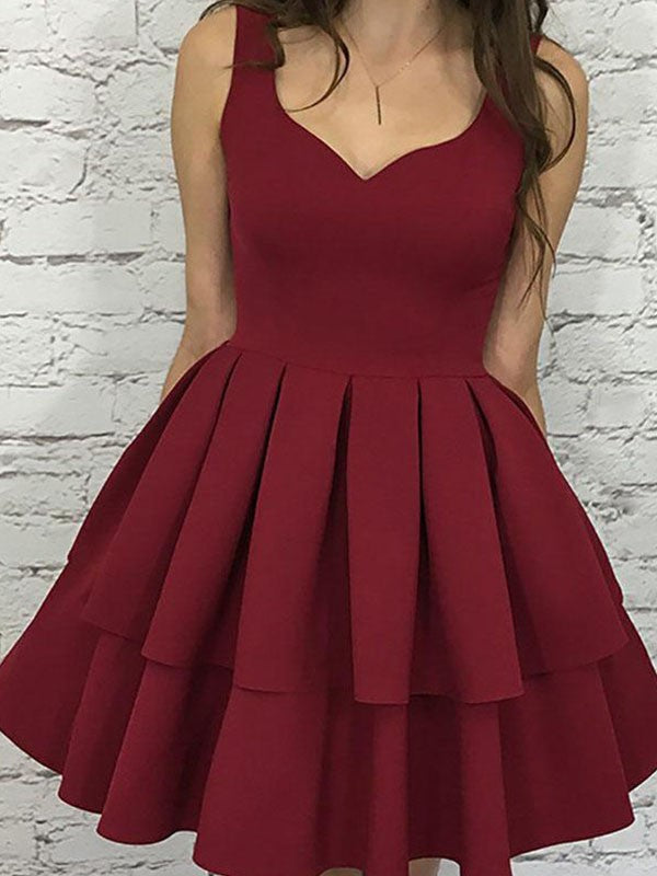 A-Line/Princess Sleeveless Homecoming Dresses Aubrie Satin Straps Layers Short/Mini Dresses