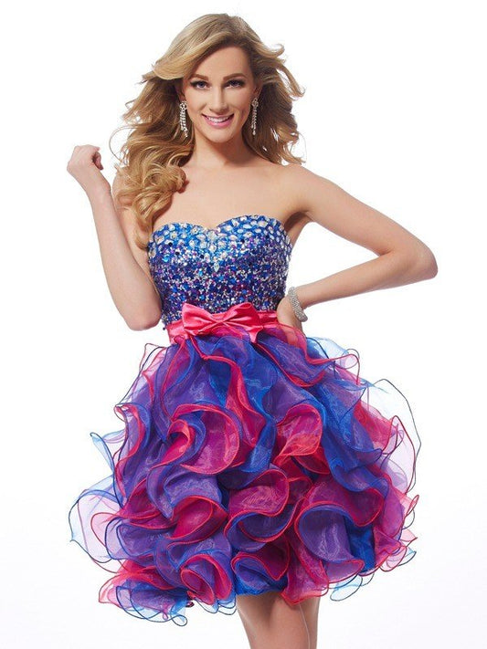 A-Line/Princess Sweetheart Sleeveless Homecoming Dresses Kristen Sequin Short Organza