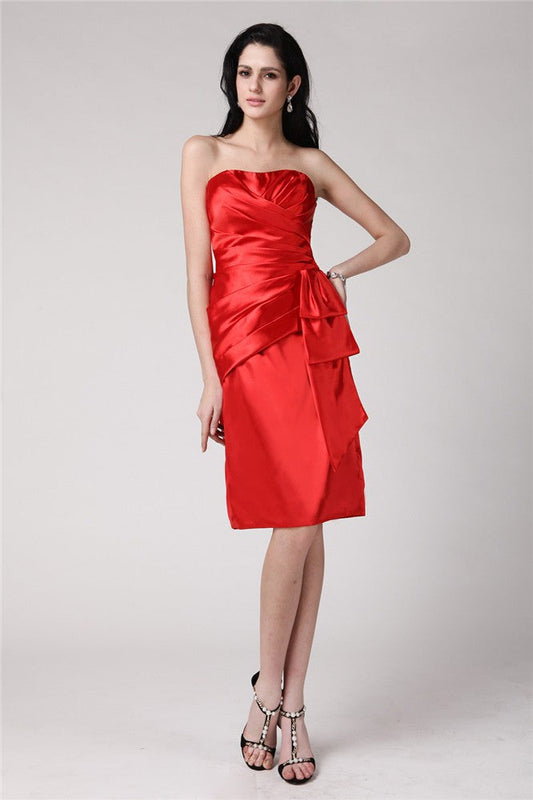 Kiana Cocktail Satin Homecoming Dresses Sheath/Column Strapless Sleeveless Pleats Short Elastic Woven Dresses