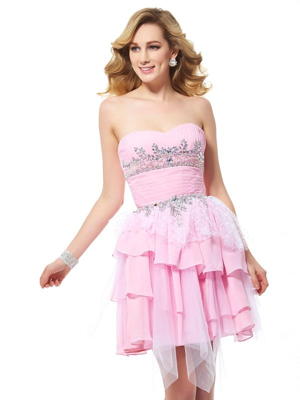 A-Line/Princess Sweetheart Homecoming Dresses Chiffon Michaela Sleeveless Beading Short