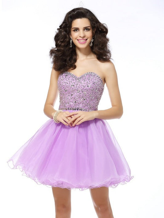 Homecoming Dresses Melody Cocktail A-Line/Princess Sweetheart Ruffles Sleeveless Short Organza Dresses