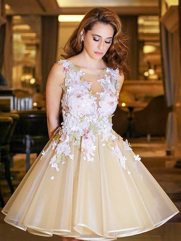 A-Line/Princess Scoop Sleeveless Applique Dayana Homecoming Dresses Short/Mini Organza Dresses