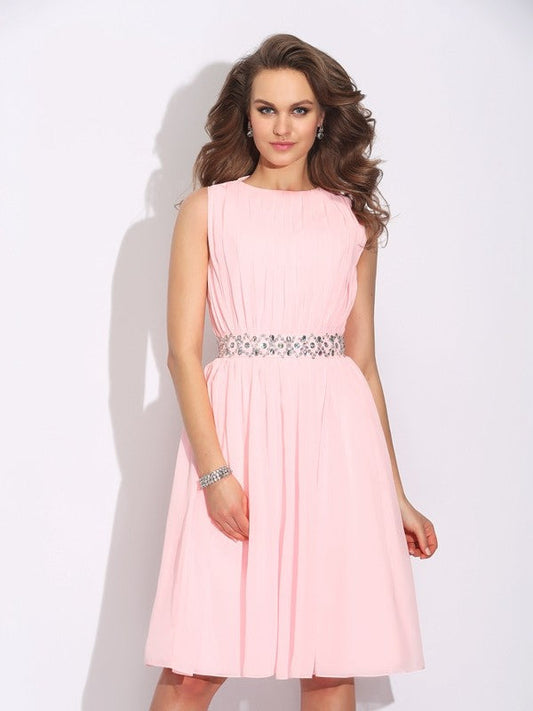 A-Line/Princess Chiffon Homecoming Dresses Mimi Jewel Ruffles Sleeveless Short Dresses