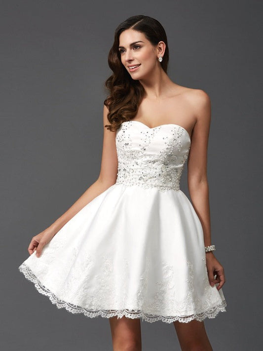 A-Line/Princess Sweetheart Satin Micah Homecoming Dresses Beading Sleeveless Short Dresses