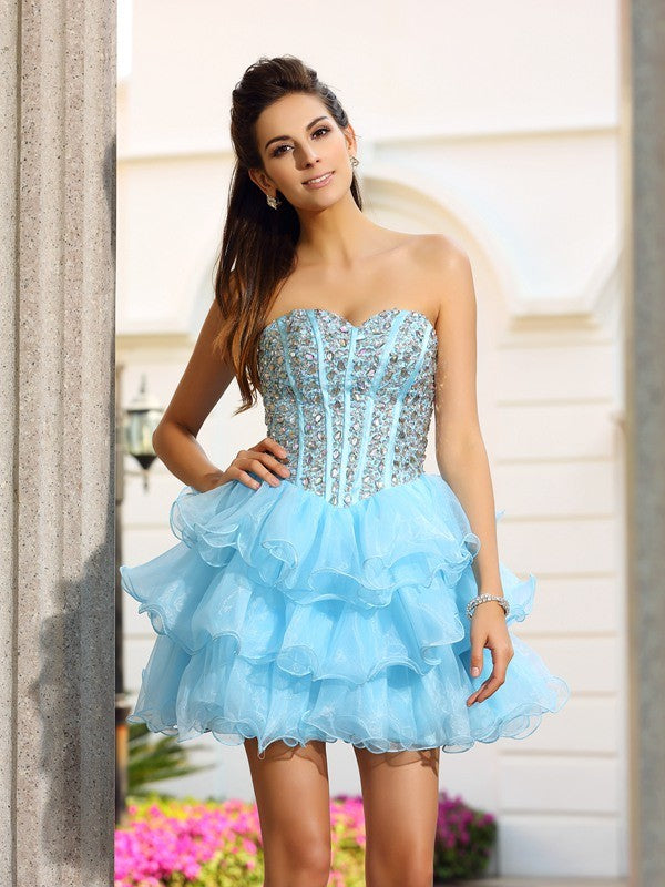 A-Line/Princess Sweetheart Homecoming Dresses Hannah Cocktail Beading Sleeveless Short Organza Dresses