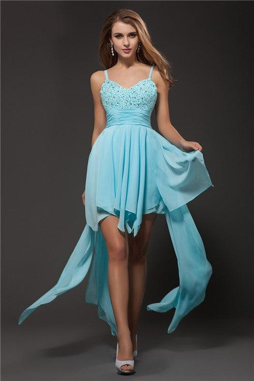 Cocktail Chiffon Homecoming Dresses Allyson A-Line/Princess Spaghetti Straps Sleeveless Rhinestone Dresses