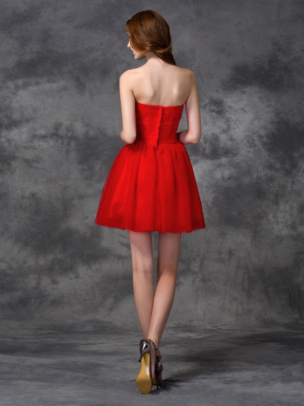 Cocktail Homecoming Dresses Carina A-Line/Princess Sweetheart Ruffles Sleeveless Short Net Dresses