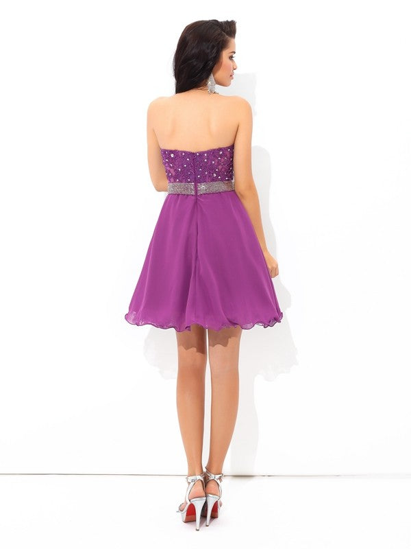 Jaylee Homecoming Dresses Cocktail Chiffon A-Line/Princess Sweetheart Beading Sleeveless Short Dresses