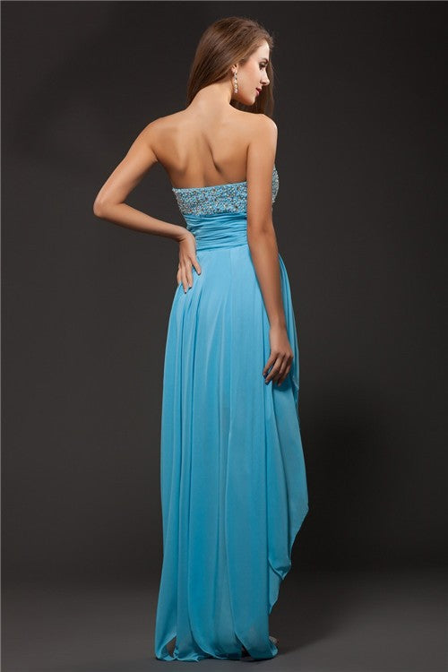 A-Line/Princess Sweetheart Beading Sleeveless Homecoming Dresses Alessandra Cocktail Chiffon High Low Dresses