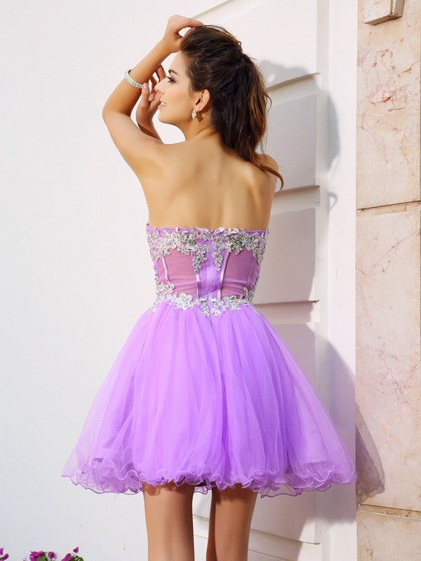 A-Line/Princess Sweetheart Beading Applique Sleeveless Short Homecoming Dresses Melody Cocktail Organza Dresses