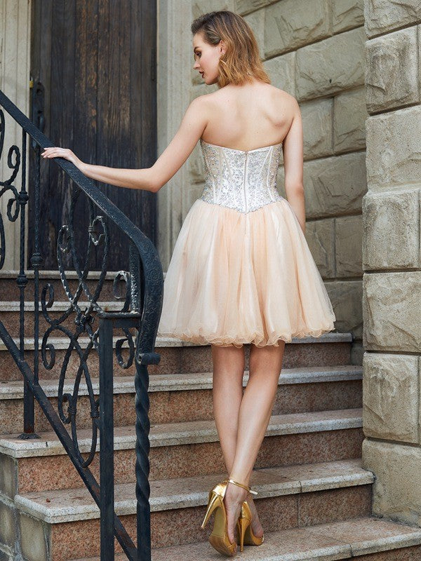 A-Line/Princess Halter Sleeveless Ava Homecoming Dresses Beading Net Short/Mini Dresses