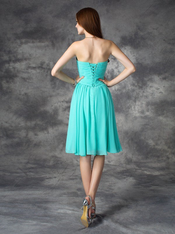 A-Line/Princess Sweetheart Homecoming Dresses Melody Chiffon Ruffles Sleeveless Short Dresses