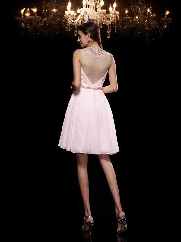 A-Line/Princess Scoop Melina Homecoming Dresses Chiffon Beading Sleeveless Short Dresses