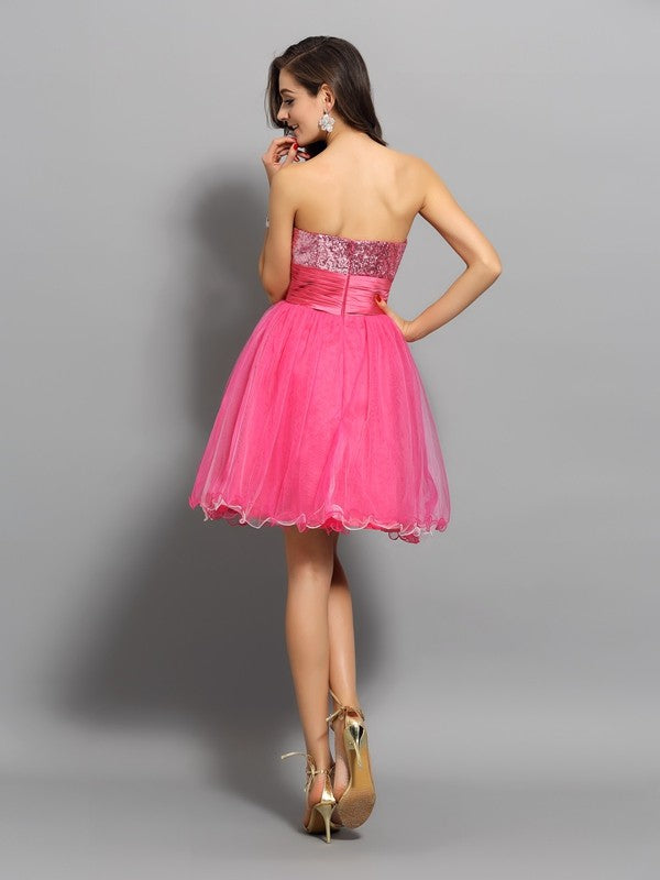 Laurel Cocktail Homecoming Dresses A-Line/Princess Sweetheart Ruffles Sleeveless Short Net Dresses