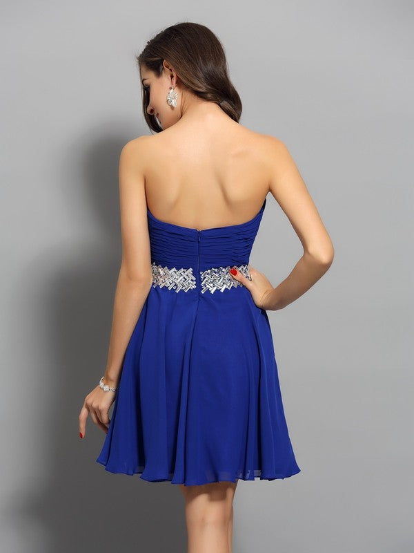 Nora Cocktail Homecoming Dresses Chiffon A-Line/Princess Sweetheart Beading Sleeveless Short Dresses