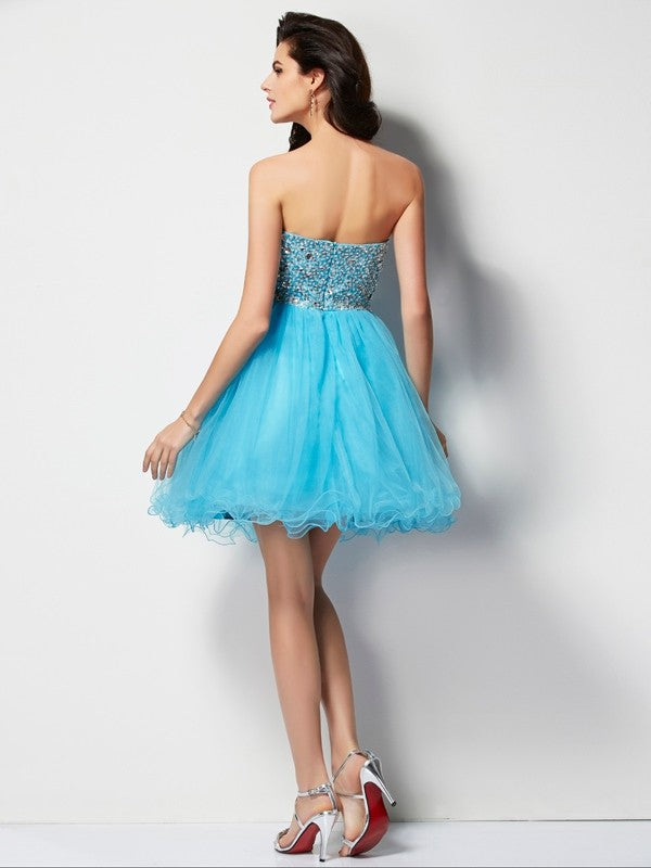 A-Line/Princess Angie Homecoming Dresses Sweetheart Sleeveless Short Beading Tulle