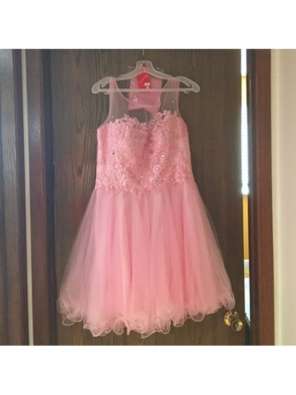 Tiana Homecoming Dresses A-Line/Princess Sleeveless Scoop Applique Tulle Short/Mini Dresses