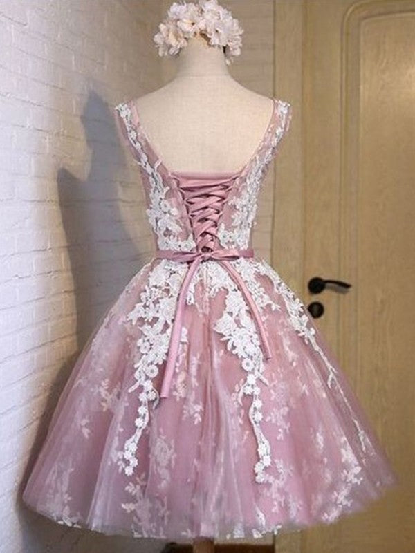 A-Line/Princess Sleeveless Scoop Tulle Applique Short/Mini Dresses Laylah Homecoming Dresses